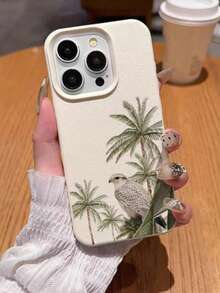 1pc Minimalist Summer Coconut Tree Pink Turtle Flower Pattern Phone Case, Liquid Large Hole Silicone Shockproof Soft Shell Protective Cover Compatible With Apple 11/12/13/14/14plus/15/15plus/16/16plus/17/17pro And Other Models - Multicolor - View 2