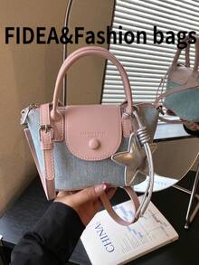 New Fashion Women's Handbag Solid Color Rhinestone Embellished Minimalist PU Dumpling Bag Premium Chic With Star Pendant Crossbody Suitable For Dating Shopping Versatile Exquisite Bag - Pink - View 4