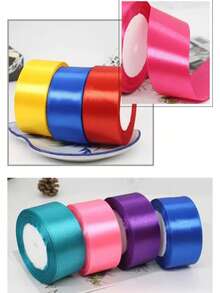 1 Roll 4cm Ribbon For Flower Bouquet Rose Decoration, Handmade DIY Braided Rope Gift Red Satin Ribbon (25 Yards/Roll) - Multicolor - View 5