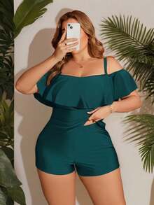 Swim Lushoire Women's Black Ruffled Halter Neck Tankini Top For Summer - Blue-green Water - View 1