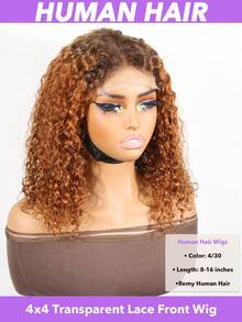 4x4 Curly Bob Wigs 100% Human Hair Glueless Wear And Go 14 Inch Ombre Blonde Curly Short Bob Pre Bleached Ready To Wear Wig 150% Density For Women #T4/30 (8-16 Inch) - S4/30 - View 3