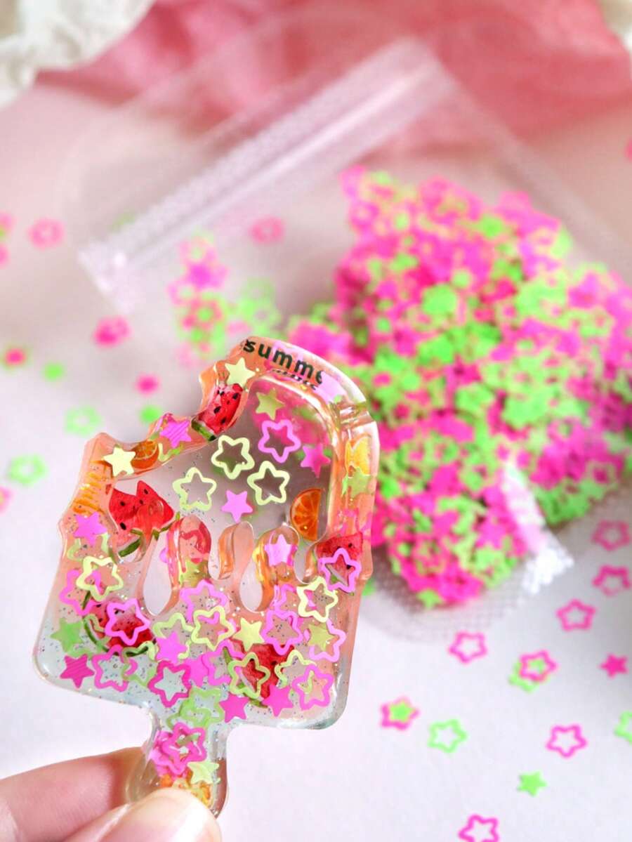 Holographic Heart & Star Shaped Glitter Sequins, Suitable For Epoxy Resin Mold Filling, Shiny Small Heart & Star Shaped Glitter, DIY Keychain Craft Accessories - Multicolor - View 1