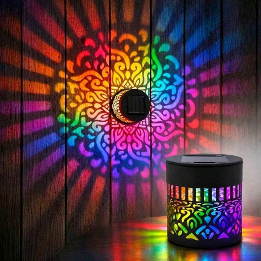 Seven-Color Changing Solar Mandala Projection Wall Light Decorative Solar Mandala Lights Outdoor Waterproof Metal Fence Lights For Yard Garden Post Patio Backyard Decor - Seven-color Changing - View 1