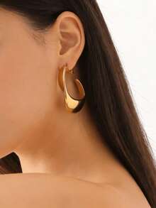 VceTd 1 Pair Fashionable Asymmetrical C-Shaped Stainless Steel Stud Earrings For Women, Suitable For Daily Wear/Holiday Gift - Yellow Gold - View 1