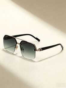 1pc Men's Metal Double-Bridge Textured Fashion Glasses - Multicolor - View 1