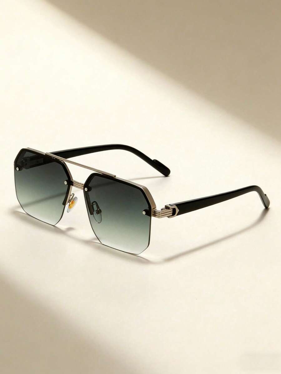 1pc Men's Metal Double-Bridge Textured Fashion Glasses - Multicolor - View 1