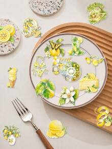 50張「Endless Lemon Summer」奇幻柑橘花園透明PET貼紙，柔和水彩黃綠鄉村生活插畫貼紙，適用於拼貼藝術、禮物盒裝飾、節日手工用品與學校用品 - 7*6*1 - 查看 2