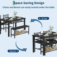 Farmhouse Dining Table Set For 4 With Storage Shelf, 47 Inch Kitchen Table With Bench And 2 Chairs For Small Space, Apartment, Dining Room - Black - View 3