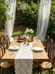 1pc White Lace Rose Wedding Reception Table Runner Decoration - Multicolor - View 4