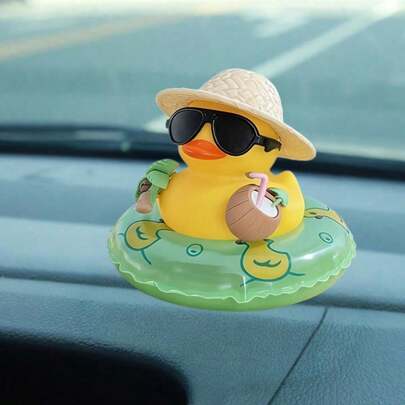 1 buc. decorațiune pentru bordul mașinii cu rață tropicală - stil plajă de vară, cu colac de coconut și pălărie, bază antiderapantă și pad adeziv, cadou amuzant pentru șoferi, decorațiune de Paște și accesoriu pentru interiorul mașinii