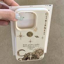 1pc TPU Material Vintage Distressed Sun Moon Star Slogan Pattern Phone Case Compatible With IPhone 17 Pro Max/17/16 Pro Max/15/13/12/11/ S20 FE/A15/S24/A55/ Note 11/Note 12/Note 13 Pro Full Coverage Shockproof Soft Shell Protective Cover - White - View 4