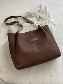 Denim Pattern Shoulder Bag For Women, High-End Commuter Vacation Large Capacity Ladies Bag, New Season Versatile Chain Student Tote Handbag - Brown - View 6