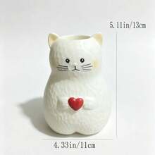 1pc Creative Heart Cat Shaped Vase Makeup Brush Holder Desktop Gift Home Decor - Multicolor - View 2