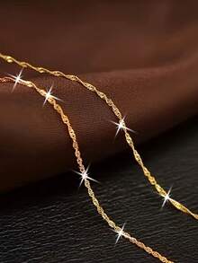 1pc Fashionable Exquisite Water Wave Chain Design Collarbone Necklace, Stainless Steel Gold 2mm Water Wave Chain Simple Elegant Necklace, Unisex Daily Versatile Jewelry Accessory - Gold - View 5