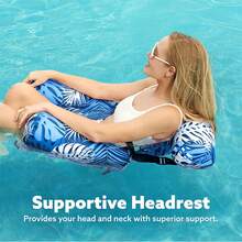 1pc Water Floating Lounge Chair With Pump, 3-Tube Inflatable Seat, Pool Hammock, Foldable Backrest Floating Bed, Reclining Lounge Float, Maple Leaf Pattern Fabric Cover Swim Ring, Adult Inflatable Pool Float, Portable Summer Beach Float, Suitable For Lakes, Beaches And Pool Parties - Multicolor - View 4