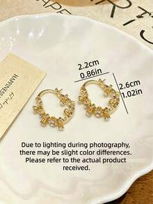 1 Pair French Fashion Versatile Round Geometric Colorful Ear Cuff Earrings, High-End Exquisite Niche Gentle Ear Jewelry Suitable For Women's Daily, Holiday, Commute Wear - Gold - View 4