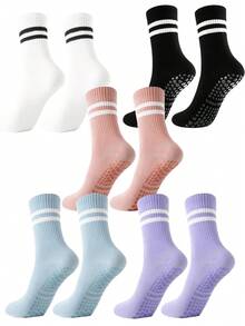 3/5 Paar Damen Yoga Socken, Damen Pilates rutschfeste Socken, Pilates Grip Socken, Yoga Barrel Socken mit rutschfestem Design, Schwarz Weiß Rosa dreifarbige Sportsocken - Verschiedenfarbig - Übersicht 3