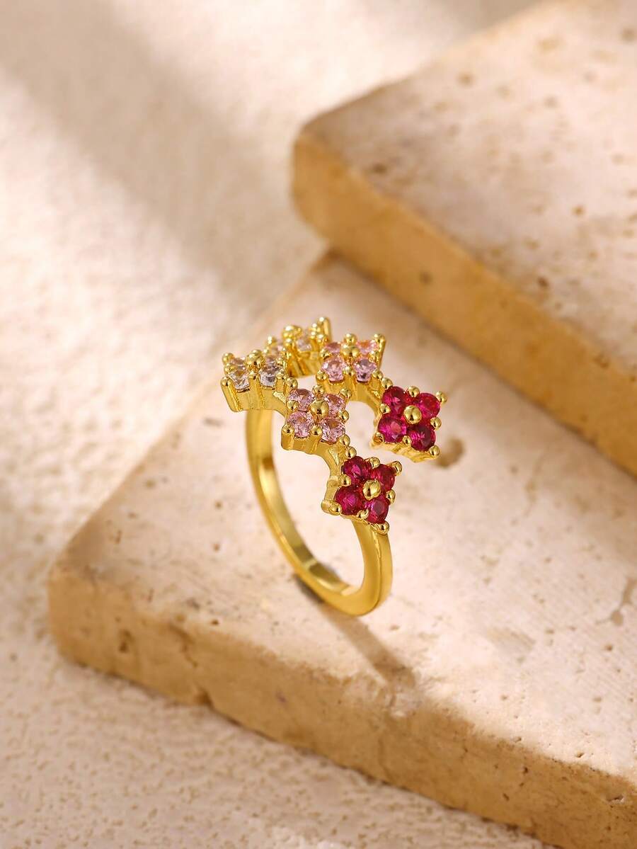 Retro Niche Tricolor Stone Ring, Fashionable And Simple Open Mouth Ring Jewelry ﻿ - JZ10016 - View 1