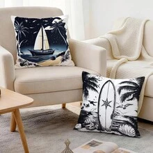 4 Stücke Sommer Kissenbezüge mit nautischem Muster ohne Füllung, einseitig bedruckte Kissenbezüge, geeignet für Wohnzimmer, Schlafzimmer und Heimdekoration, ganzjährig nutzbare Kissenbezüge - Verschiedenfarbig - Übersicht 7
