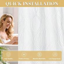 No Hook Shower Curtain With Snap In Liner Set, Tufted Waterproof Shower Curtains Bathroom Washable Bath Curtain Hotel Style Curtains With See Through Top Window, White, 71" 74" L - 白色 + L - 查看 7