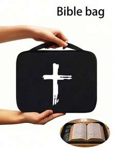 Bibel-Tasche mit Jesus-Muster, Bibel-Aufbewahrungstasche mit Jesus- & Herz-Muster, modische minimalistische Oster-Jesus-Bibel-Tasche, Handtasche mit Griff und Reißverschlusstasche, tragbare Tasche, Bibel-Tasche mit Kreuz-, Blumen- und Buchstabenmuster, Bibelschutzhülle, Bibelseitenhülle, Bibelnotiz-Zubehör, Lernzubehör, multifunktionale Alltags- und Buchschutz-Aufbewahrungstasche mit großer Kapazität, Bibel-Tasche in Standardgröße, ideale Wahl für Aufbewahrung und Organisation für Erwachsene - Schwarz - Übersicht 13