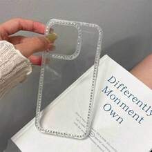 Funda Transparente TPuave, Letra Elegante con Pedrería Brillante, Anticaídas, Compatible 11~17 Pro - transparente - Ver 10