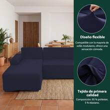 AMOROSA Universal Elastic Sofa Cover For L-Shaped Sofas (2 Pieces) Adjustable Cover For Split And Corner Sofas, Washable Non-Slip Protector For Living Room - Navy Blue - Navy Blue - View 2