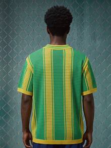 EVRINFINITE Top de punto calada con estampado de letras y rayas de color contrastante para hombres - Verde - Ver 2