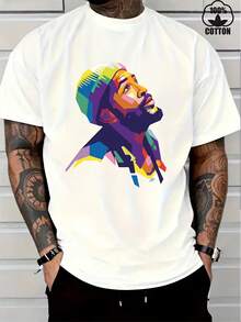 Camisetas de Hombre% Algodón - Camisetas Casuales de Cuello Redondo y Manga Corta con Dobladillo Tipo Paraguas y Estampado Abstracto por Transferenciaérmica, Tela Suave y Transpir - Verde - Ver 6