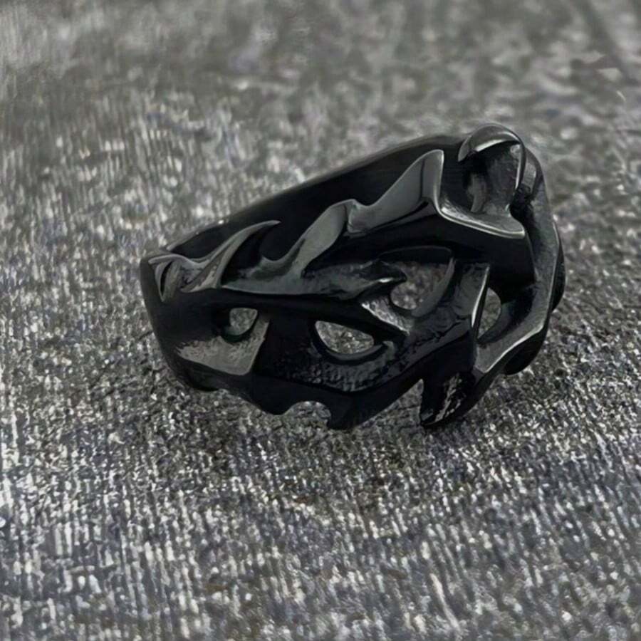 1件熱銷簡約時尚不鏽鋼戒指飾品,適合女性與男性,適合作為送給爸爸、媽媽、同事、朋友的禮物,父親節適用 - 槍黑色 - 查看 1