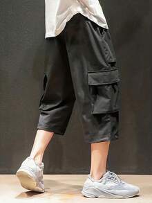 Men's 7/8 Length Casual Work Pants, Plus Size - 黑色 - 查看 2