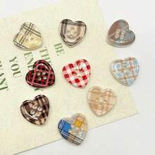 1/20/50/100pcs Fresh Plaid Heart-Shaped Buttons, Creative 4-Hole Gear Buttons With Apple Print, DIY Clothing, Shoe Decor And Hair Accessory, Suitable For Sewing And Garment Decoration - Multicolor - View 4