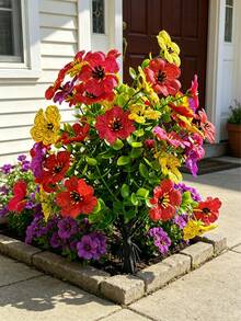 1pc 17.7in/45cm Artificial Violet Flower Bouquet With Ground Stake, Artificial Faux Flowers, UV Resistant Non-Fading Vibrant Colors, Suitable For Home Yard Corridor Patio - Four Colors (red + Yellow + Purple + Rose Red) - View 5