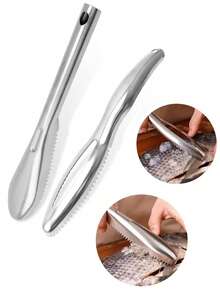 1pc Stainless Steel Fish Scale Scraper, Manual Fish Scale Scraper, Kitchen Fish Skinning Equipment, Double-Sided Serrated Fast Skinning, Suitable For Freshwater And Saltwater Fish, Easy To Clean And Store, Kitchen Essential, Stainless Steel Serrated Descaling And Gutting 2-In-1 Tool, Multi-Functional Seafood Processing Tool, Easy Descaling And Gutting, Rust-Resistant And Durable - View 1