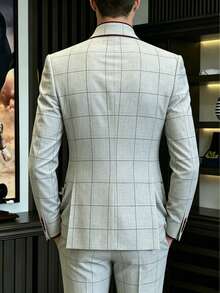 Fashionable Men's Single Piece Stand Up Collar Jacket  Waist Cinching And Slim Fit Design, Suitable For Parties And Weddings - 灰色 - 查看 3