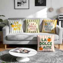 4pcs Colorful Striped Citrus Lemon Text Design Pattern Pillow Covers Without Inserts, Single-Sided Printed Pillow Covers, Suitable For Living Room Bedroom Home Decor, All Seasons Pillow Covers - Multicolor - View 6