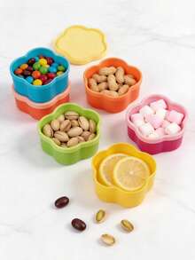 Multi-Color Mini Food Storage Containers, Rainbow Candy And Nut Storage Boxes, Petal-Shaped Lidded Storage Boxes/Fruit Plates, Stackable And Reusable Kitchen Spice And Jam Dishes, Back To School Gifts And Student Essentials - Multicolor - View 7