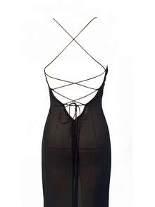 Basrey Nouvelle robe de cocktail élégante sans manches à col en V et dos ajouré noire/robe de soirée/robe sirène, convient pour les dîners de gala, les vacances à la plage et autres occasions de mariage au printemps - Noir - Voir 7