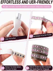 1 Yard Pink Shiny Rhinestone Strip Self-Adhesive Rhinestone Decorative Tape, 9mm Wide Rhinestone Sticker, Suitable For DIY Home Wall Decoration, Car, Clothing, Box, Photo Frame, Bottle, Shoes, Hat And Phone Decoration, Party Decoration - Size 1 Small Pink - View 3