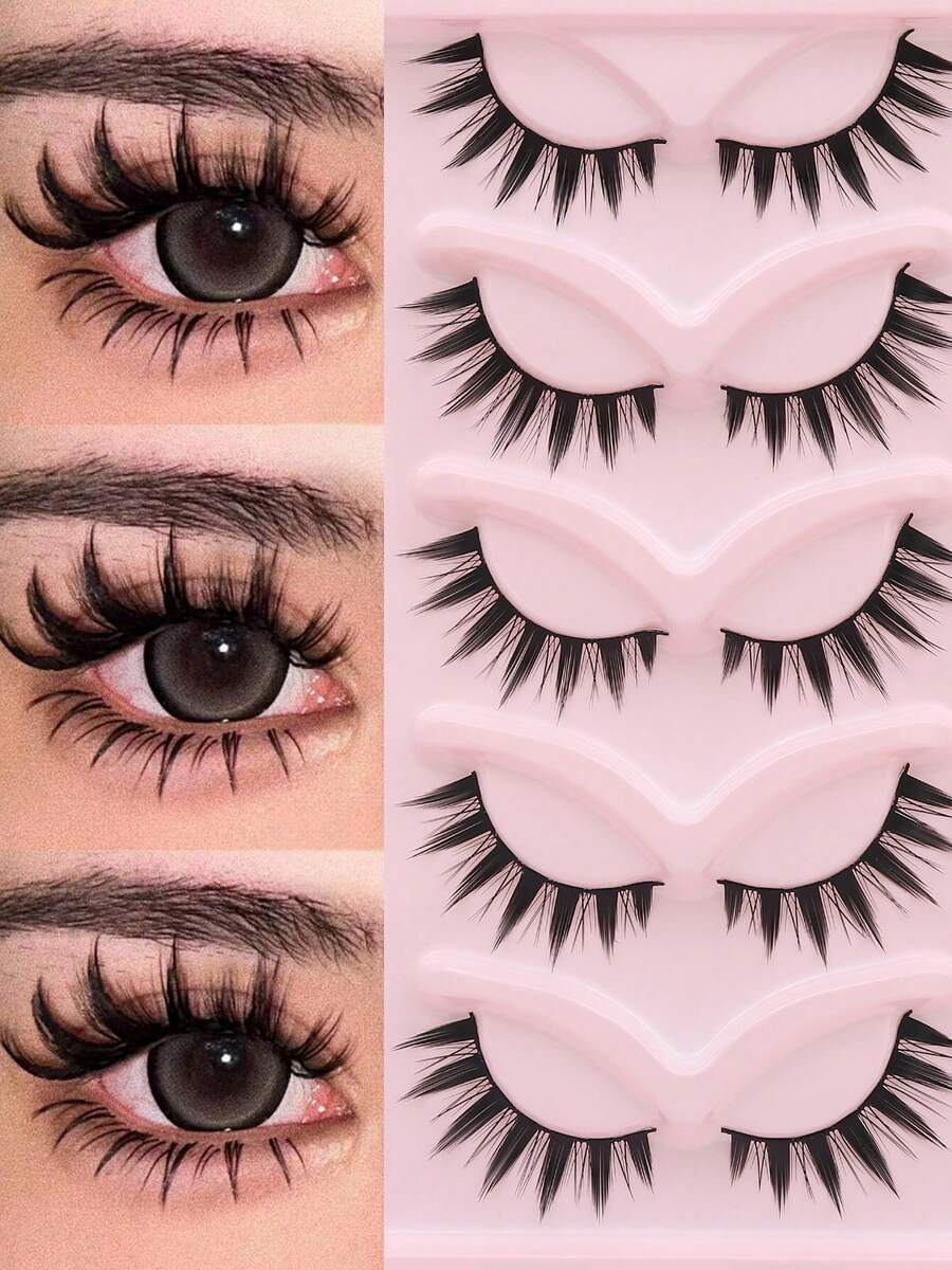 5 Pairs Of Extra-Large Devilish Manga False Eyelashes, A Cute Beginner's Eyelash Set, Super Photogenic False Eyelashes For Manga/Cosplay Eyes, Striped Eyelashes, Eyelashes, False Eyelashes - View 1