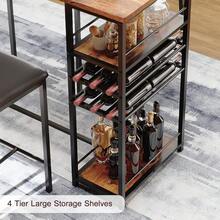 Space-Saving 3 Piece Dining Table Set – 2 Faux Leather Upholstered Chairs, Wine Rack & Cup Holder, Compact Rectangle Dinner Table With 4-Tier Shelves For Kitchen/Breakfast Nook/Studio Apartments - 復古色彩 - 查看 8