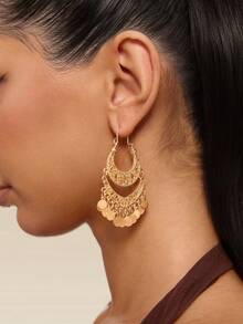 Altistry Disc Charm Hollow Out Drop Earrings - Yellow Gold - View 4