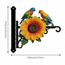 1pc Metal Double-Sided Colorful Printed Parrot & Floral Pattern, Wall-Mounted Outdoor Hanging Rack, Suitable For Porch, Bird Feeder, Lantern, Wind Chime Etc., Sturdy Iron Structure Hook - A - View 13