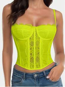 Women's Lace Corset Top, For Going Out To Parties Or Clubs, With Buckle. - 綠色 - 查看 6