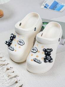 ASOFTER Spring/Summer New Niche Design Bear Clog Shoes For Women, Thick Sole Daily Commute Slippers, Comfortable Soft Bottom Sandals For Home And Vacation - White - View 1