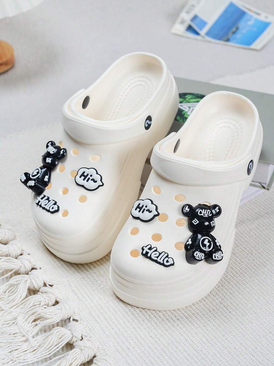 ASOFTER Spring/Summer New Niche Design Bear Clog Shoes For Women, Thick Sole Daily Commute Slippers, Comfortable Soft Bottom Sandals For Home And Vacation - White - View 1