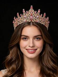 1件裝奢華半圓形皇冠 鑲鑽裝飾 新娘婚禮派對女性皇冠 皇家風格 Coronas - 粉色 - 查看 6