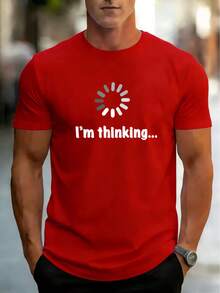 Camiseta de poliéster para hombre con estampado de símbolo de carga Estoy pensando... de I'thinking..., de verano, de secado rápido, transpirable, de corte holgado, cuello redondo, est - Rojo - Ver 1