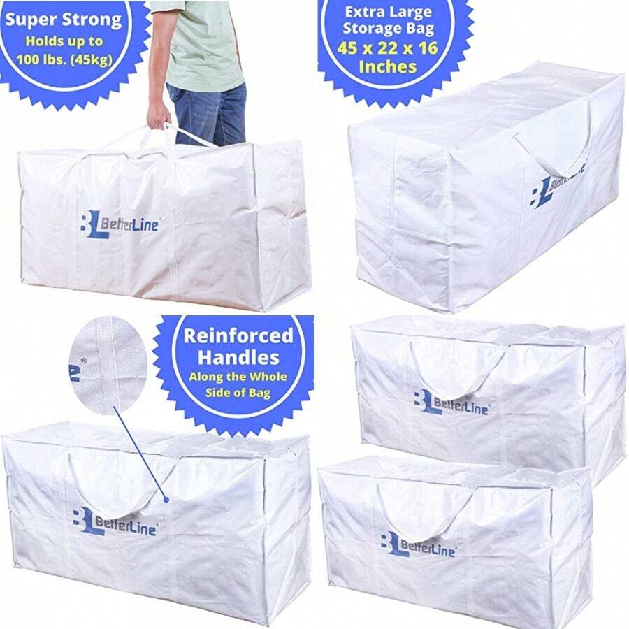 Bolsa de Almacenamiento Extra Grande - Bolsa Resistente 45x22x16 Pulgadas 114x56x41 cm de Gran Capacidad con Capacidad Máxima de Carga de 45 kg - Tela Tejida de Polipropileno Resistente a Desgarros - Juego de 2 unidades extragrande - Ver 1