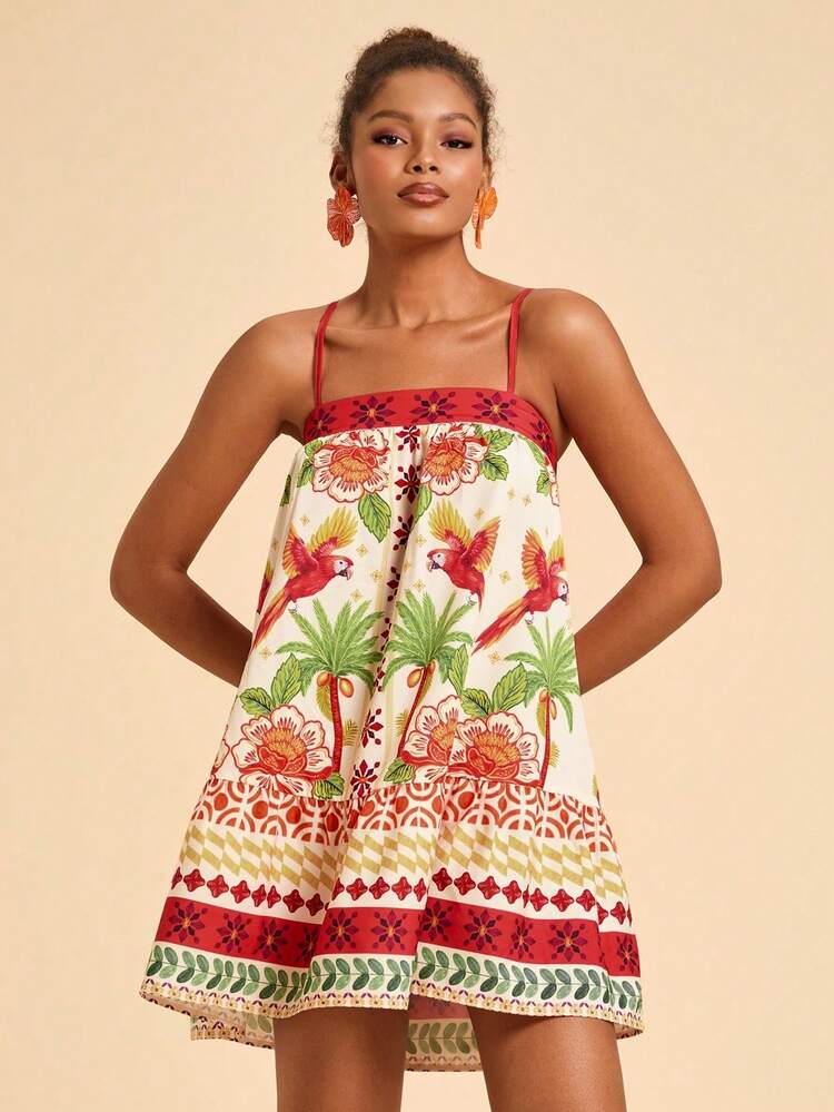 Vestido corto casual sin mangas con volantes y rayas para mujer - Multicolor 9 - Añade 1